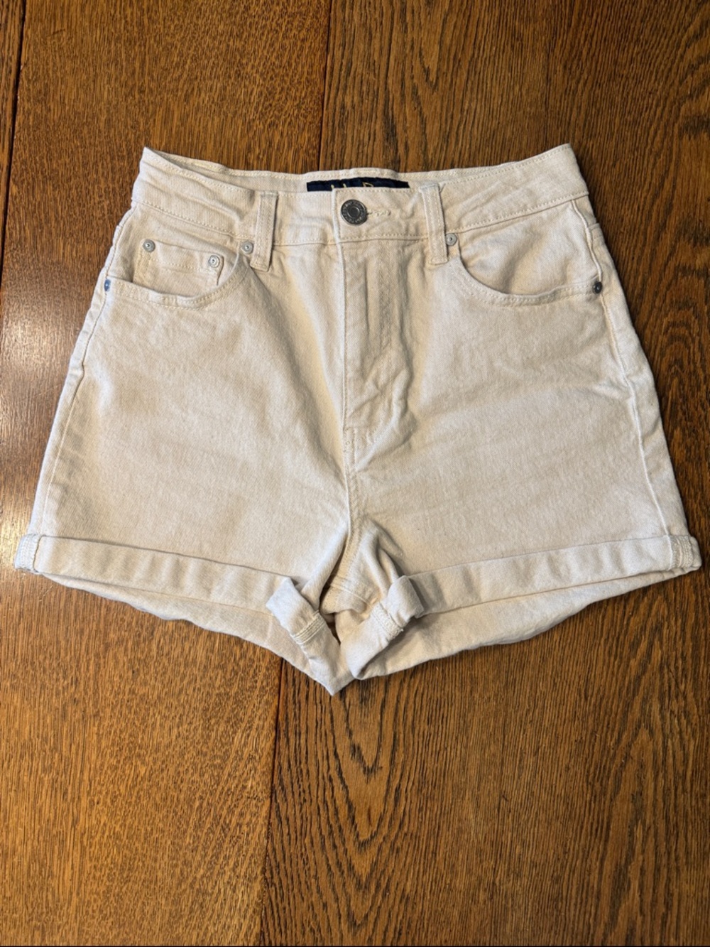 Indigo Rein Cream High-Rise Rolled Hem Jean Shorts, Size 5/26